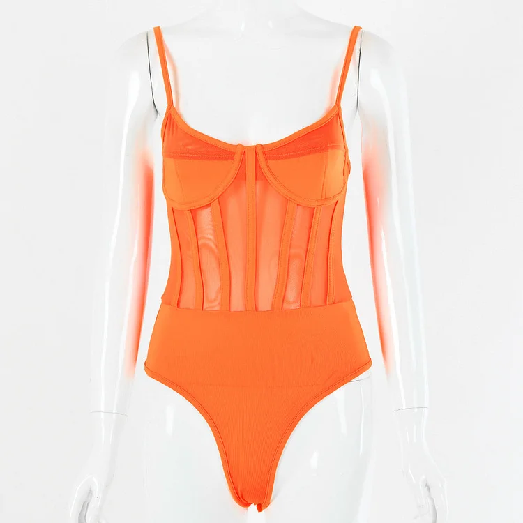 Mesh Transparent Corset Straps Backless Bodysuit
