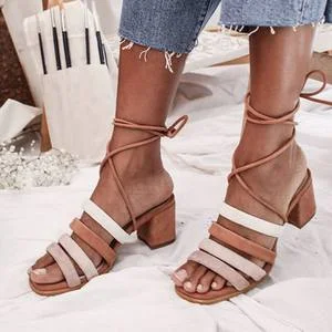 Women Summer High Heels Sandals Shoes Woman Open Toe Cross-tied Lace Up Sandals Roman Ladies Shoes