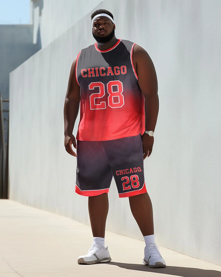 Men's Plus Size Basketball Chicago 28 Tank Top Athletic Two Piece Suit