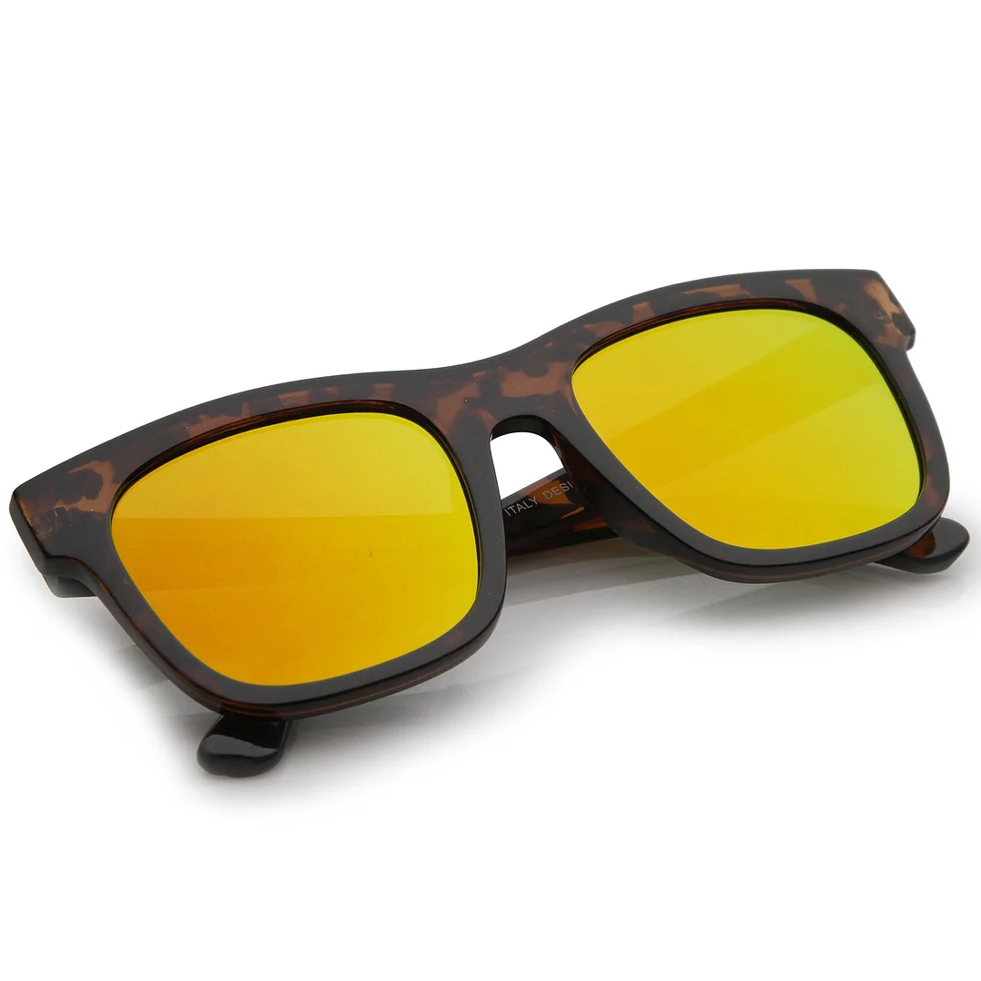 Retro Wide Temple Square Colored Mirror Flat Lens Horn Rimmed glasses 57mm