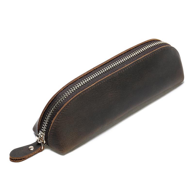 Genuine Leather Zippered Main Compartment Mobile Office Pencil USB Pouch Protection Bag