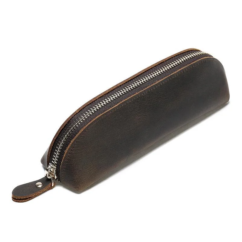Genuine Leather Zippered Main Compartment Mobile Office Pencil USB Pouch Protection Bag