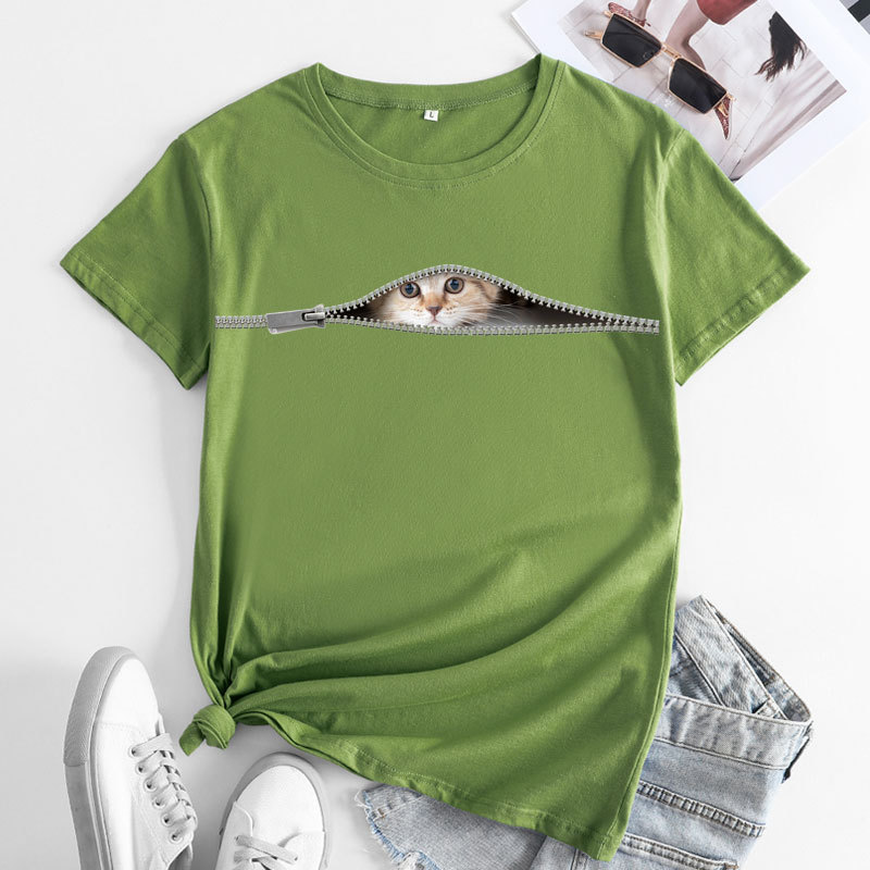 Zipper Kitten Women's Cotton T-Shirt | ARKGET