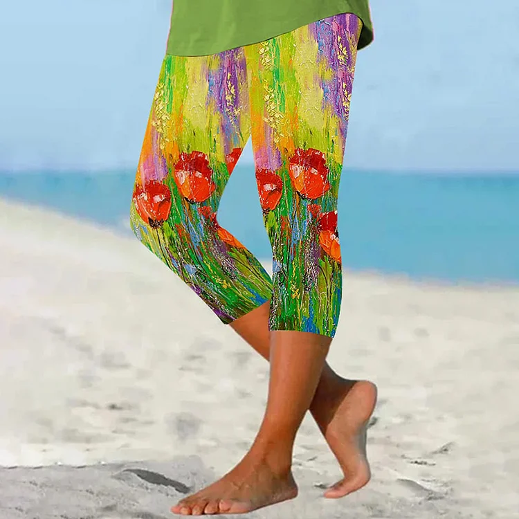 Oil Painting Floral Print Leggings