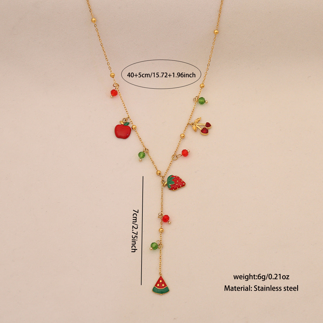 Cute Cherry Necklace Fashion Crystal Love Y-Shaped Necklace Star Moon Clavicle Chain N1563