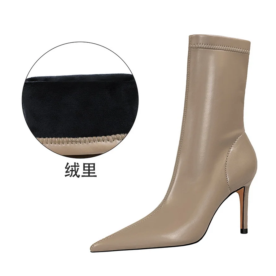 Qengg Qengg Stylish Simple, Thin, High, Shallow Pointed Sexy Nightclub Show Short Boots Women's Boots