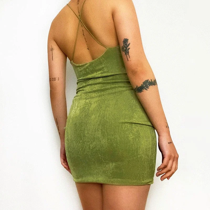 wsevypo Chic Summer Suspender Short Bodycon Dress Women Back Cross Sleeveless Draped V-Neck Mini Sundress Party Club Wear