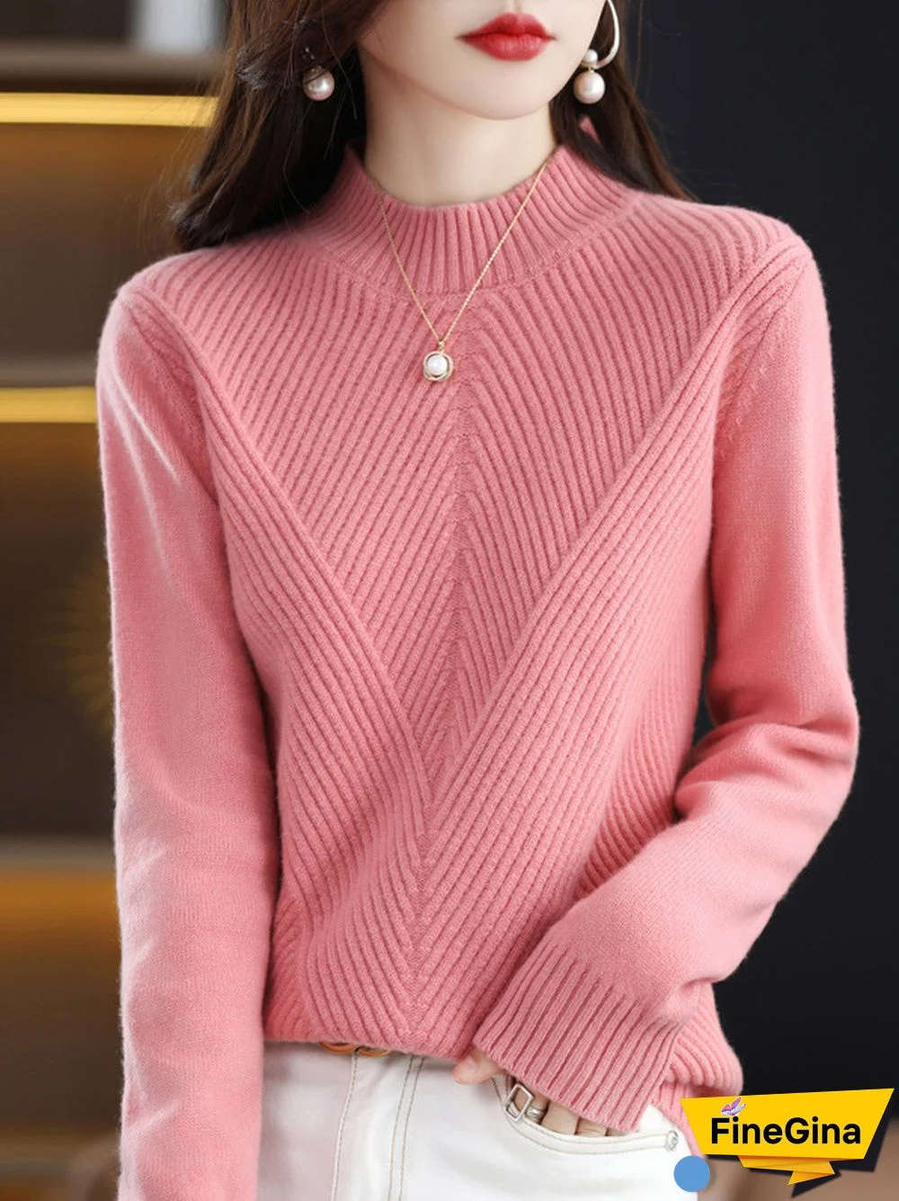 Urban Long Sleeves Solid Color Half Turtleneck Sweater Tops