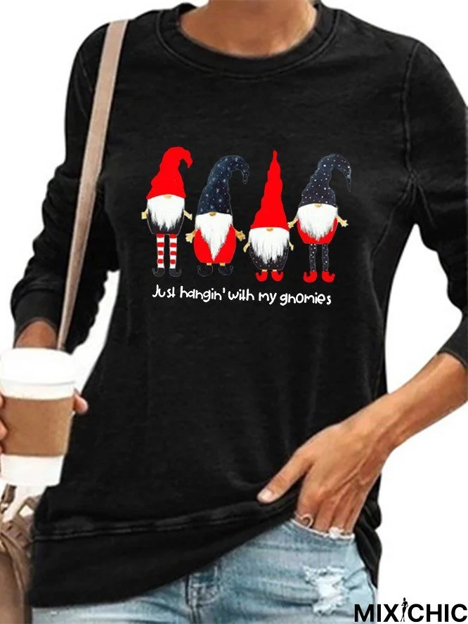 Casual Christmas Snowman Printed Crew Neck T-shirt