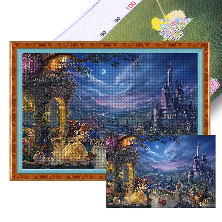 【Huacan Brand】Disney Beauty And The Beast 18CT Stamped Cross Stitch 70*50CM