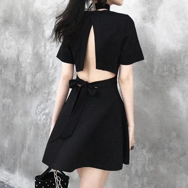 Black Open Back Bow Dress SP1710333