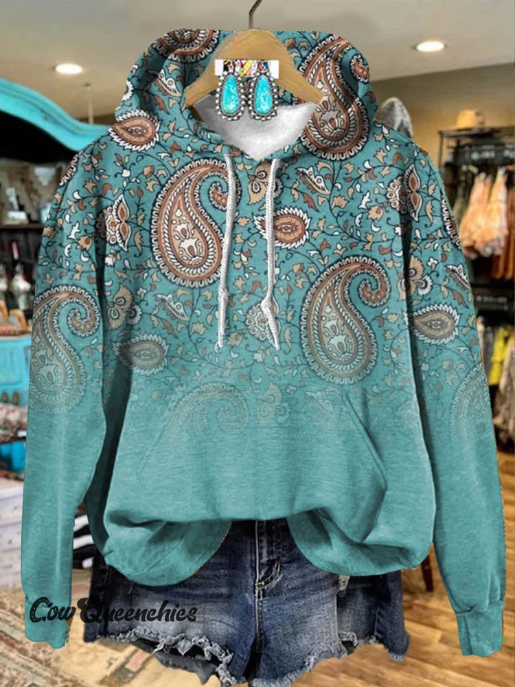 Vintage Paisley Print Casual Hoodie Sweatshirt Multicolor / S