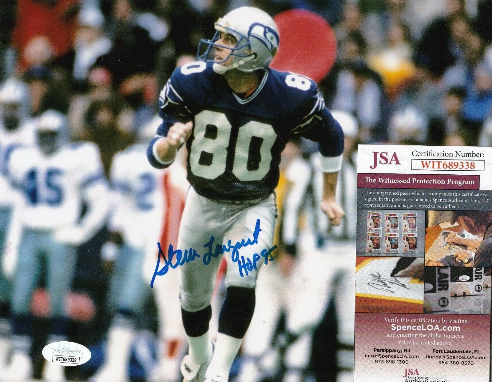 STEVE LARGENT SEATTLE SEAHAWKS HOF 95 ACTION SIGNED 8x10 Photo Poster painting