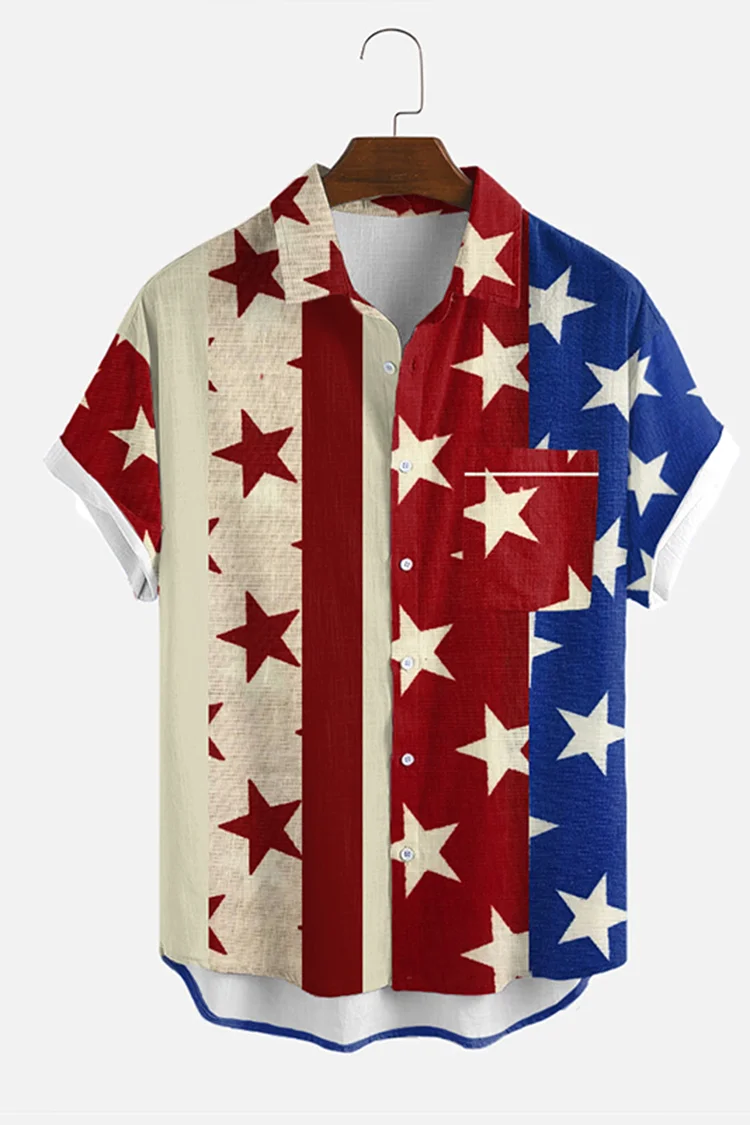 Retro Casual Flag Print Short Sleeve Shirt