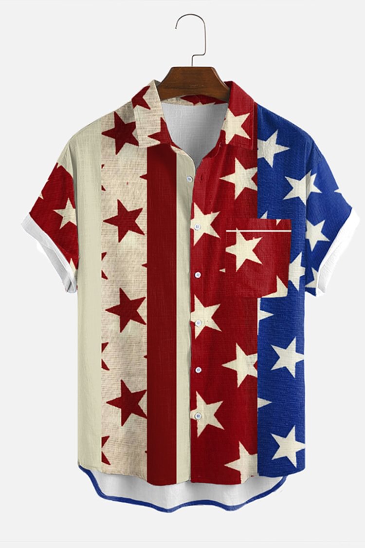 Retro Casual Flag Print Short Sleeve Shirt