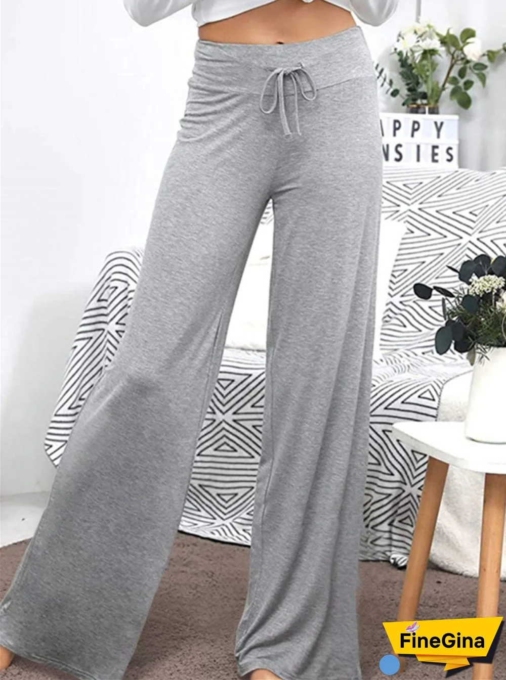 Solid Color Mid-Waisted Wide-Leg Loose Women's Wide-Leg Pant