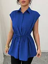 Women's Loose Elegant Waist-Cinching Polo Collar Short-Sleeve Top