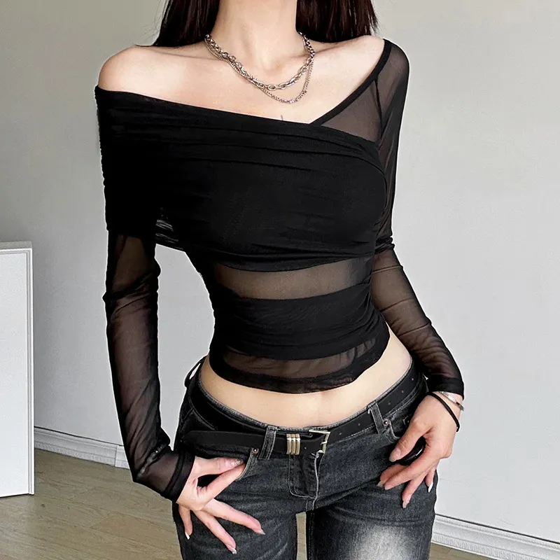 Uveng 2023 New Autumn Sexy Hottie Personality Niche Street Slim Thin Mesh Long Sleeves