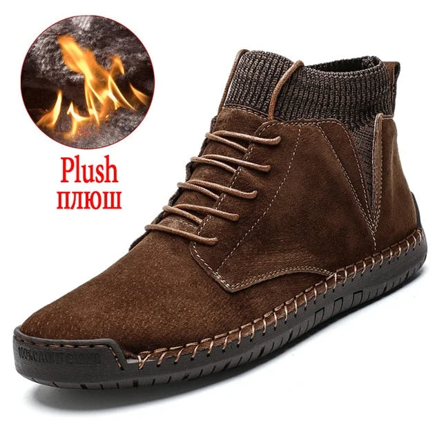 Brand Men's Snow Boots Winter Plush Warm Men Motorcycle Boots Non-slip Male Snow Boots Waterproof Autumn Man Work Shoes Hot Sale