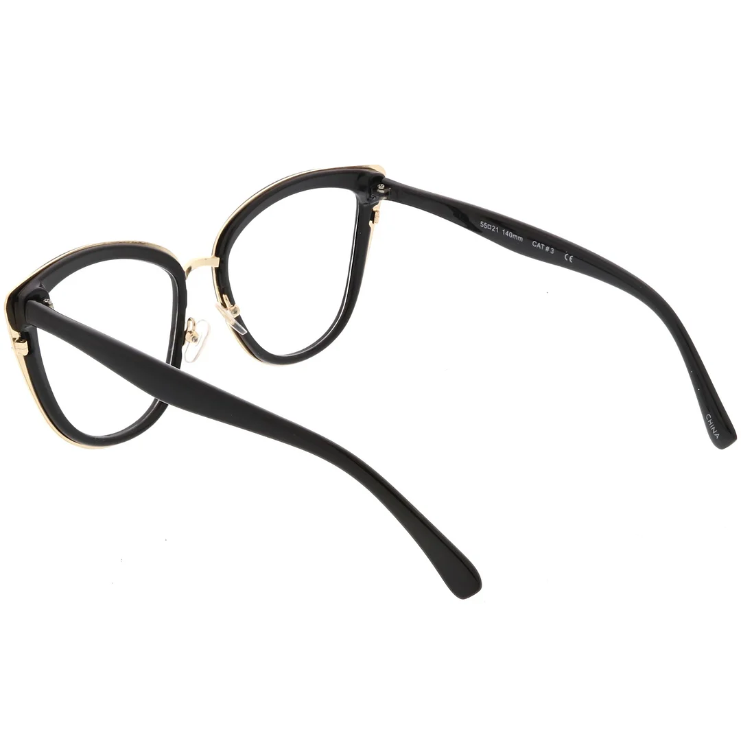 Oversize Rimmed Metal Cat Eye Glasses Clear Lens 55mm
