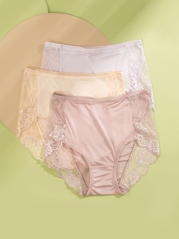 High-waist Silk Panties With Lace Trim 3-Pack