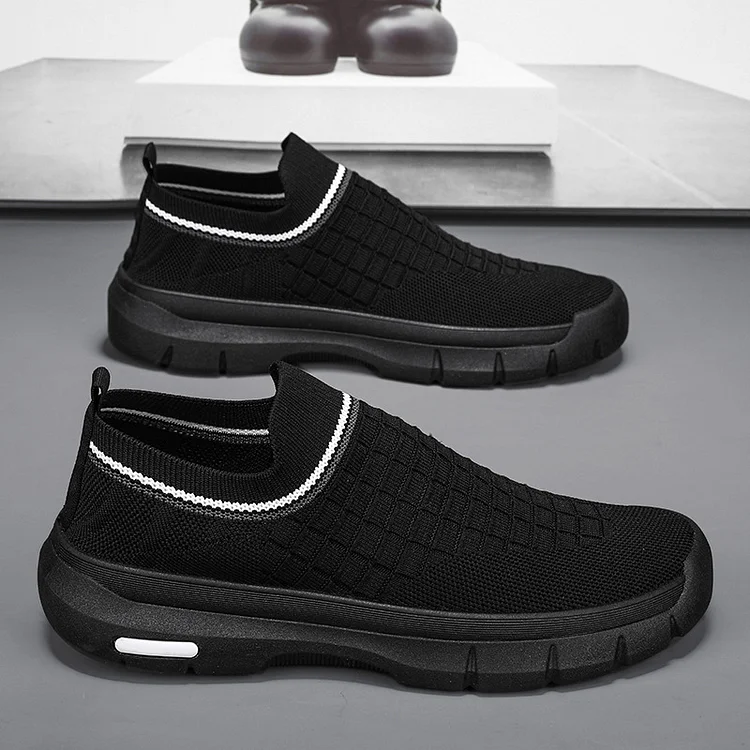 Knit Mesh Slip On Striped Round Toe Outdoor Casual Sneakers