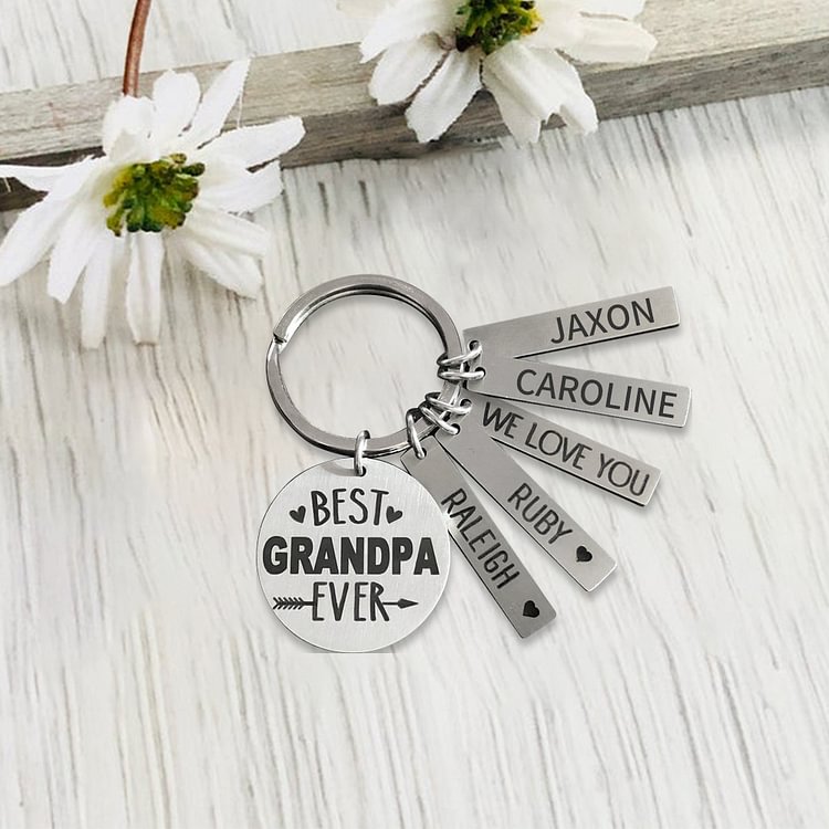 Best Grandpa/Grandma/Dad Ever, Custom Engraved 5 Bar Keychain for Grandpa/Grandma/Dad