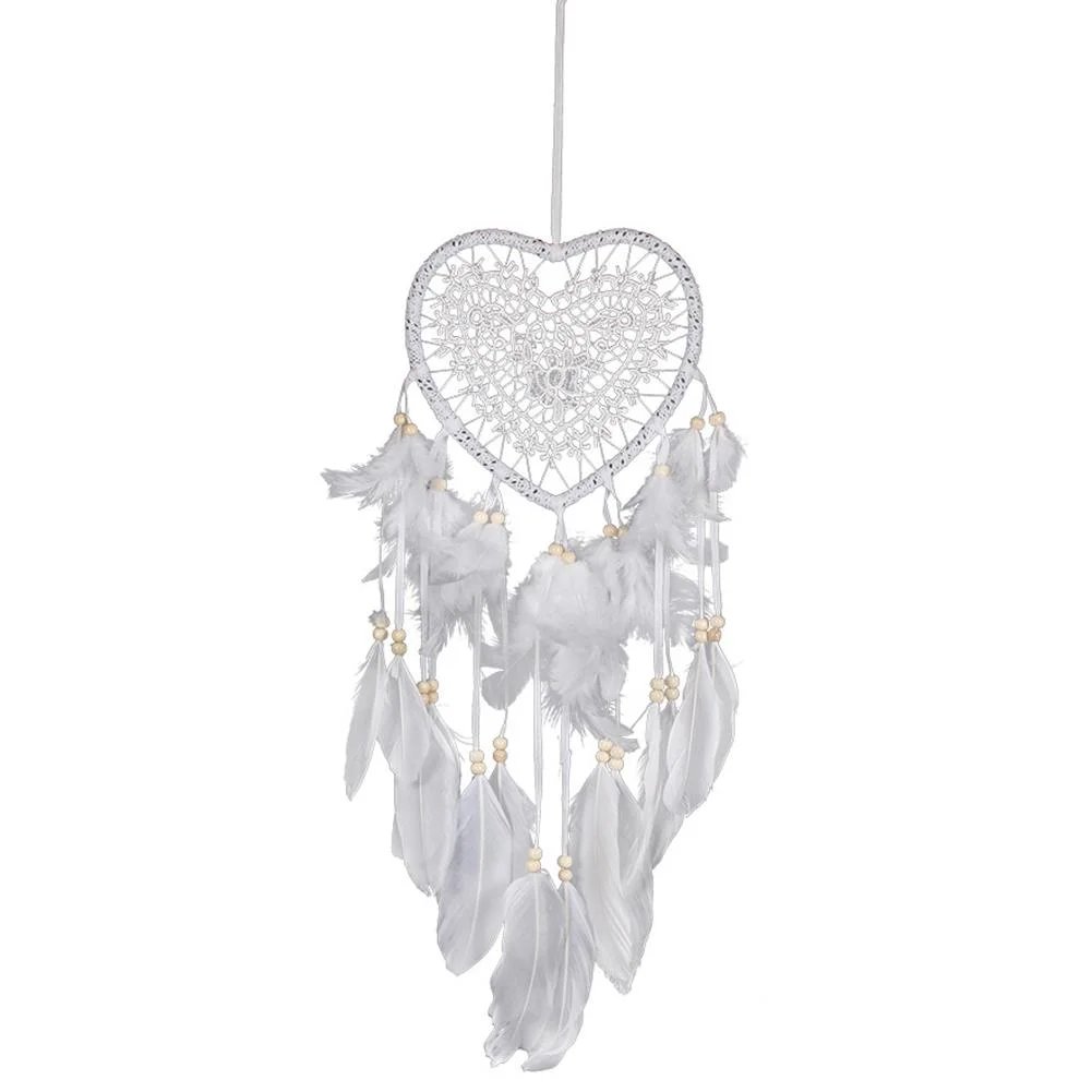 Heart Dream Catcher LED Light Feathers Wall Hanging Dreamcatcher (White)