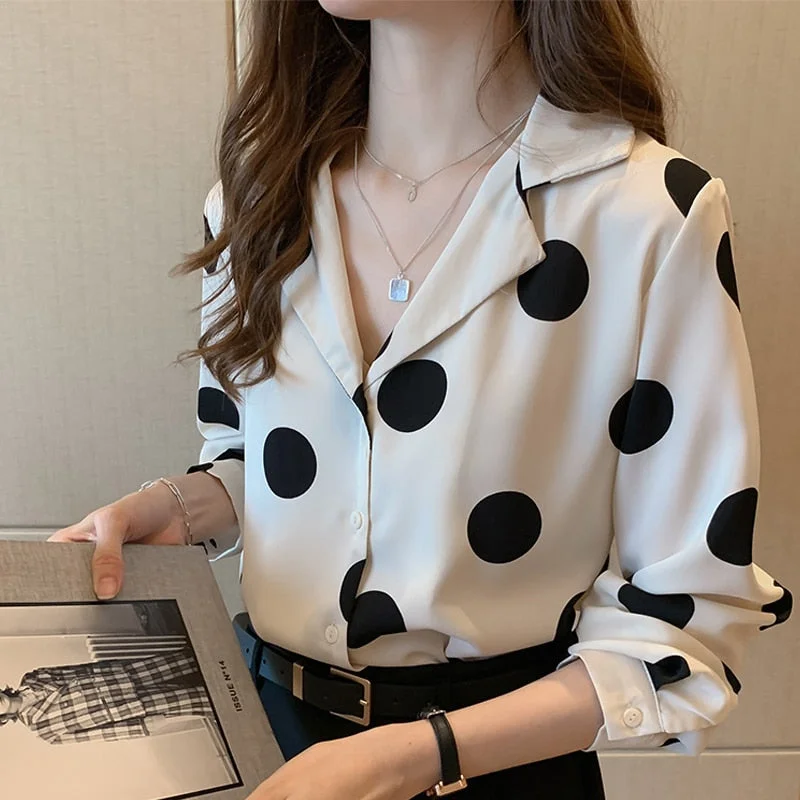 Blusas Mujer 2021 Spring New Autumn Long Sleeve Chiffon Blouse Women Elegant Women Tops Polka Dot Korean Office Lady Clothing