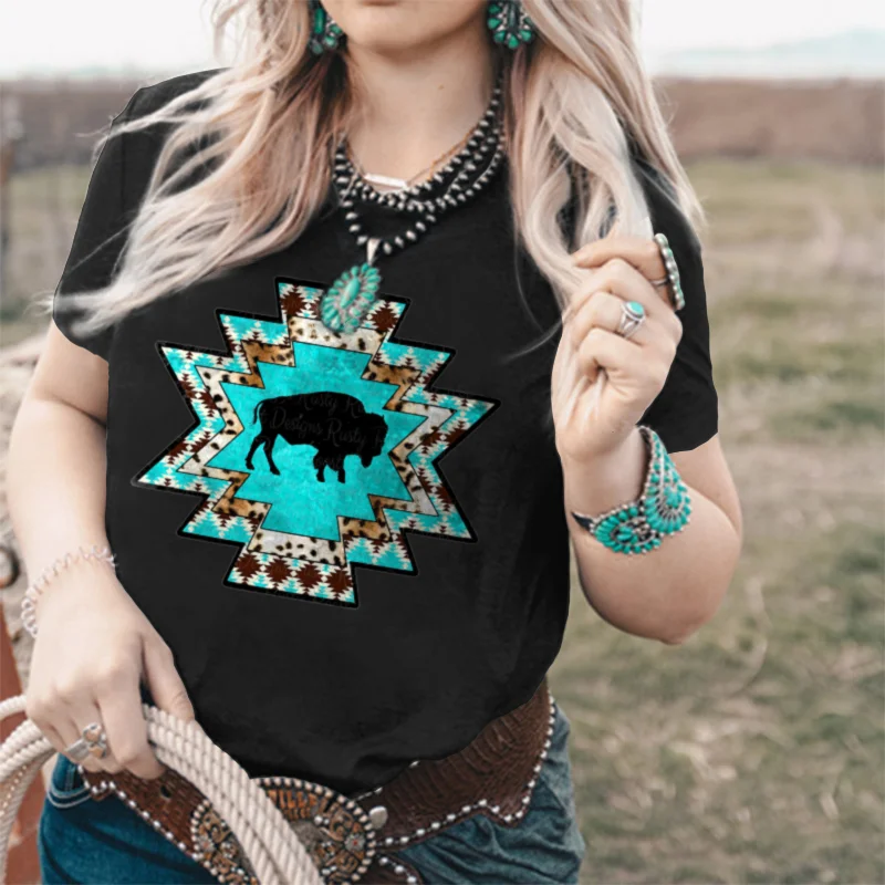 Cow Geometric Leopard Casual Women's Graphic Tees