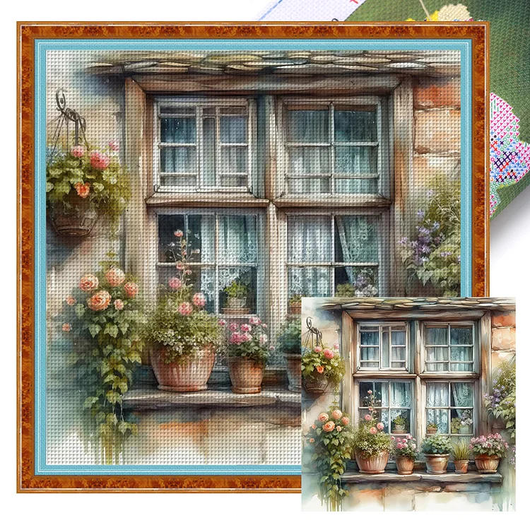 Window And Flowers (50*50cm) 11CT Stamped Cross Stitch gbfke