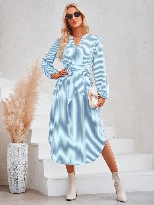 chinese dress ladies ZOCANIA Shirt Dresses for Women Midi Length Long Sleeve Button Down Polka  Dot Dress for 70 Year Old Woman V Neck Loose Fit Casual Lady Elegant Cotton Shirt  Dress with Pockets Small
