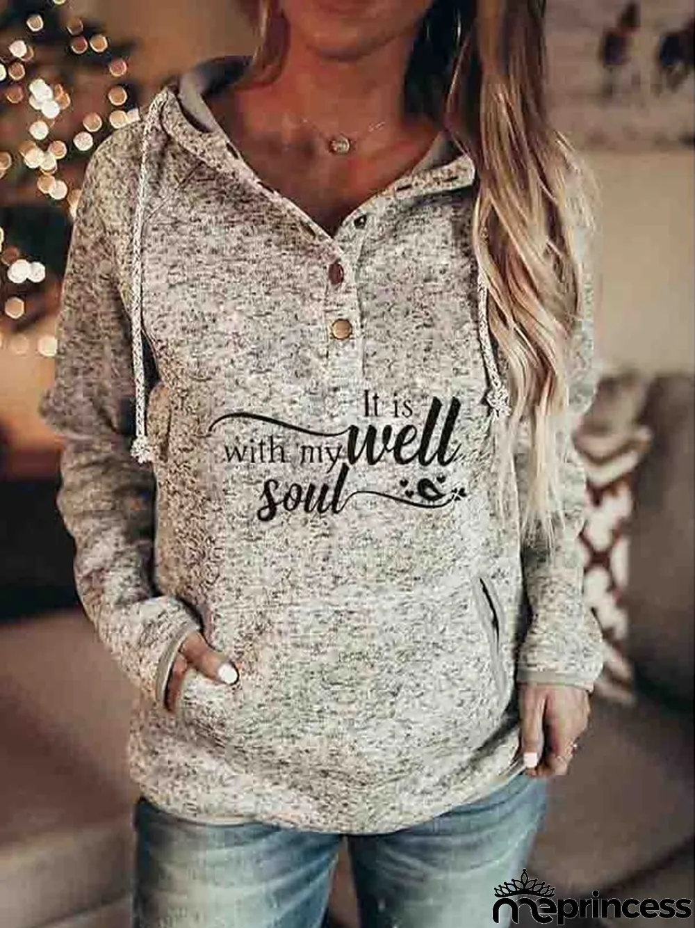 Women's Hoodie Sweatshirt Pullover Snowman Letter Dandelion Casual Button Drawstring Front Pocket Black Red Orange Active Hoodie Long Sleeve Top Micro-elastic Fall & Winter