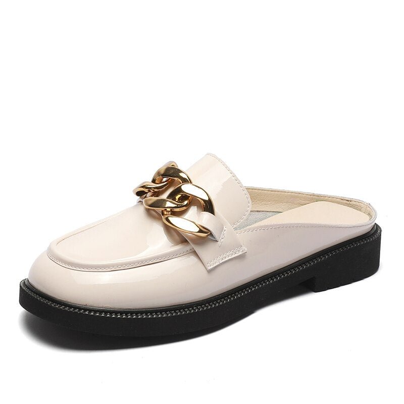 AIYUQI Women's Loafers Summer New Genuine Leather British Style Ladies Shoes Horsebit Casual Outdoor Baotou Half Slippers Girl