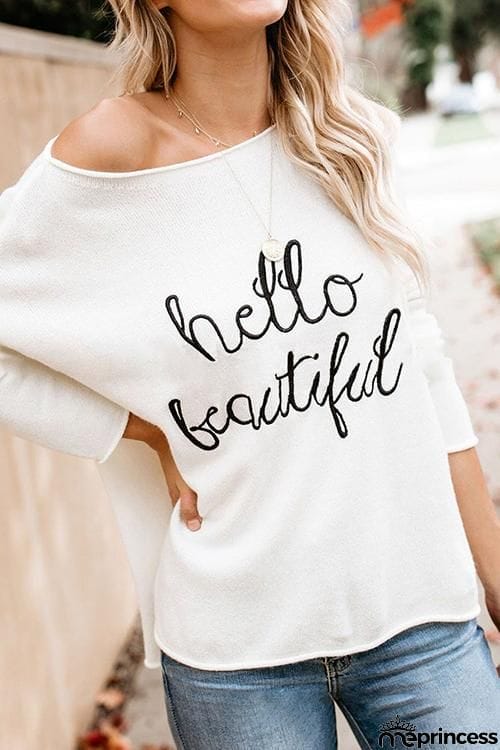 Hello Beautiful Embroidered Sweater