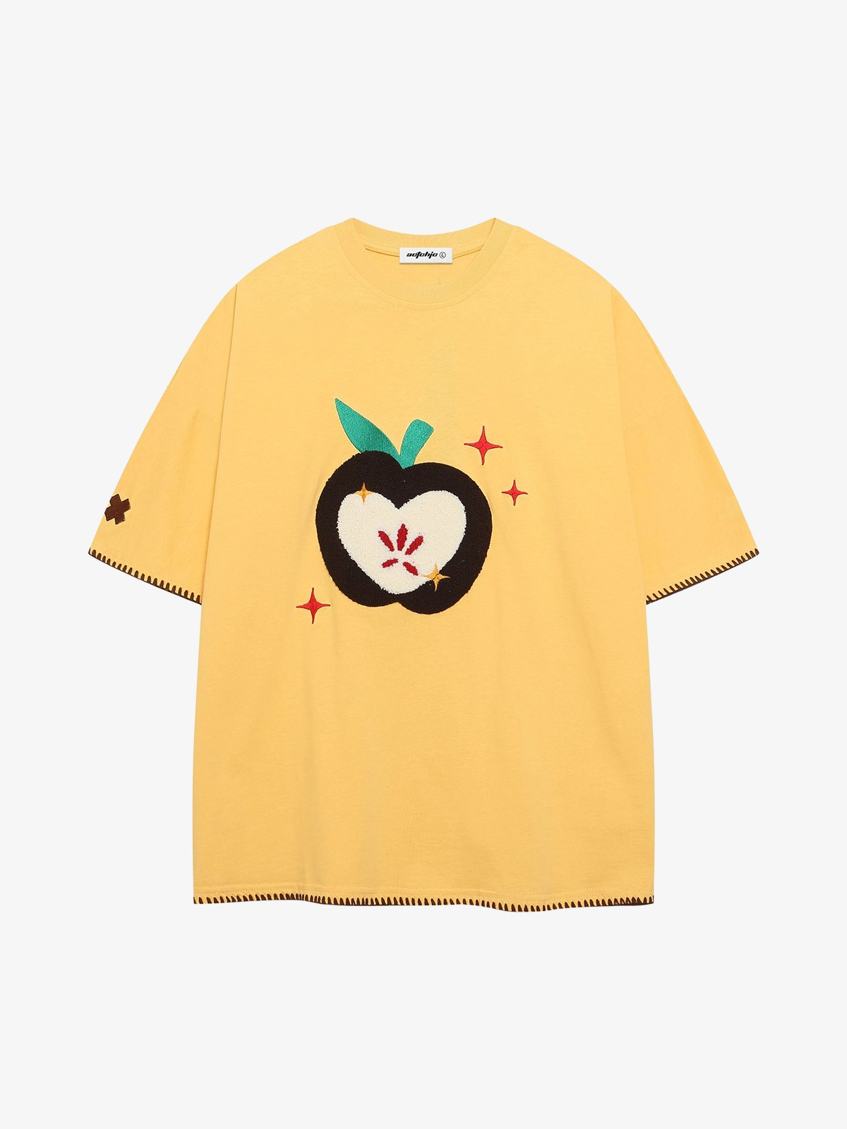 Yellow Act Chic Cute Apple Embroidery Tee Front