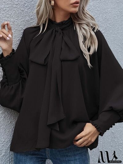 MidiSono - Tie Neck Lantern Sleeve Blouse