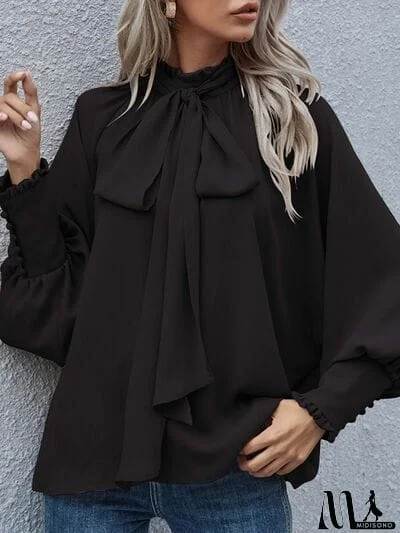 MidiSono - Tie Neck Lantern Sleeve Blouse