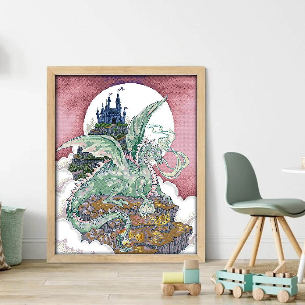 DIY Stamped Cross Stitch 14CT Partial Embroidery 40*49cm - Castle Guardian