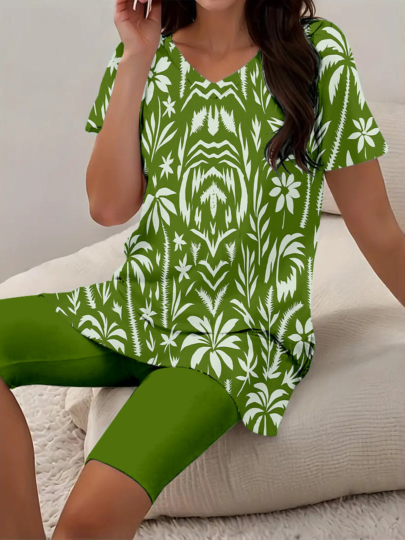 Women Long Sleeve V-neck Graphic Floral Printed Top