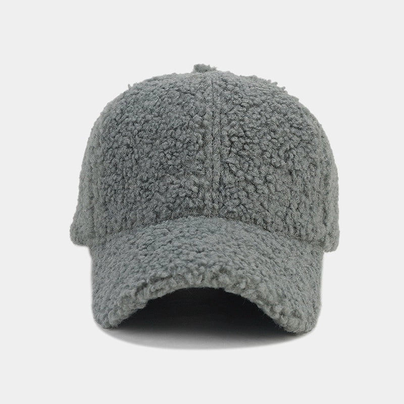 Autumn And Winter New Thickened Lamb Wool Solid Color Curved Brim Peaked Cap Women’s Simple Fashion Warm Baseball Cap Men’s Hat Fashion
