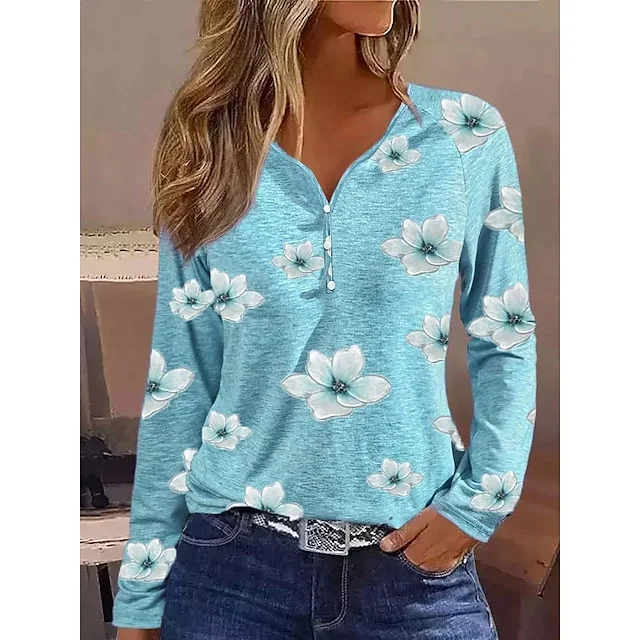 Women's Floral Button Print Long Sleeve Tee