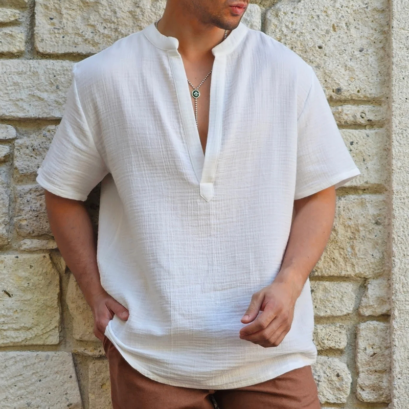 Men's Gauze Organic Cotton Henley Collar Shirt
