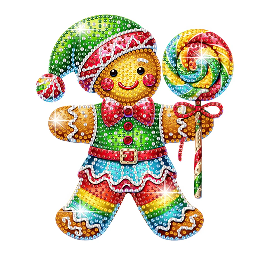 DIY Gingerbread Man Acrylic Shaking Head Diamond Painting Desktop Ornaments for Home