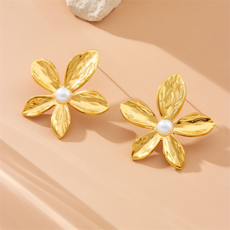 Simple And Cool Style Thread Rotating Circular Geometric Leaf Flower Stainless Steel Personality Smooth Earrings