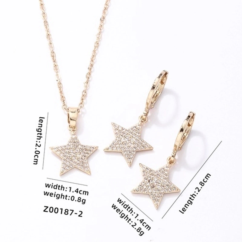 304 Stainless Steel Copper K Gold Plated Rhodium Plated Hip-Hop Minimalist Plating Inlay Pentagram Zircon Jewelry Set
