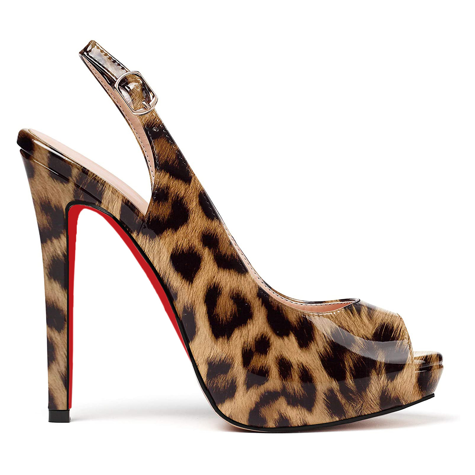 120mm Red Bottom Strap Slingback Sandals Peep Toe Platform Stilettos Patent Heels-MERUMOTE