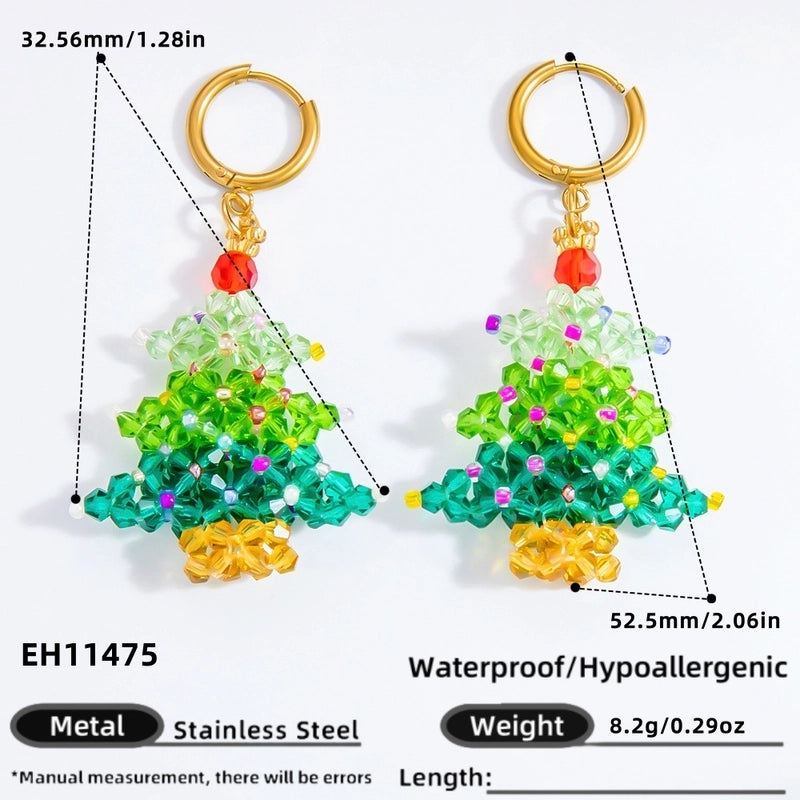 1 Pair Christmas Casual Cute Minimalist Christmas Tree Bow Knot Plating 304 Stainless Steel Artificial Crystal Earrings