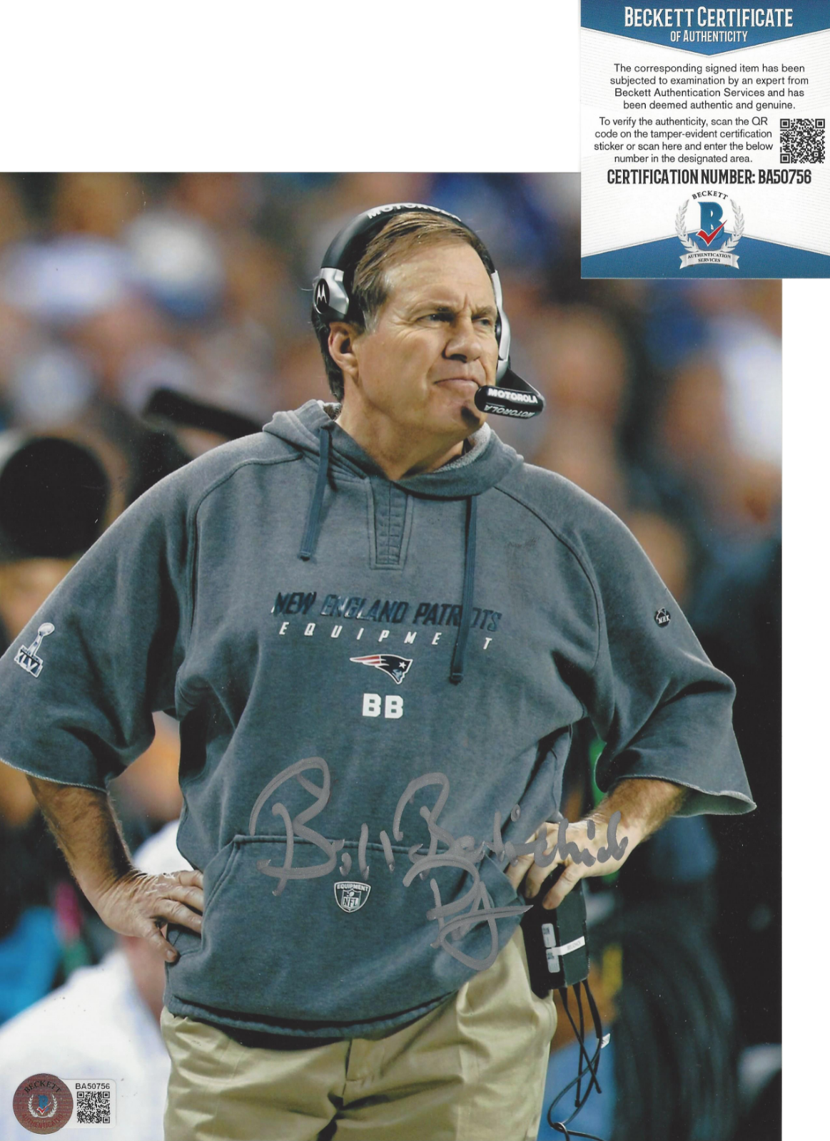 BILL BELICHICK NEW ENGLAND PATRIOTS COACH SIGNED 8x10 Photo Poster painting BECKETT BAS COA