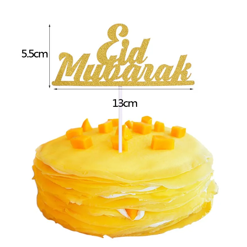 Gold Silver Glitter Eid Mubarak Cupcake Toppers EID Ramadan Festival Bunting Islamic Muslim Mubarak Party Decoration